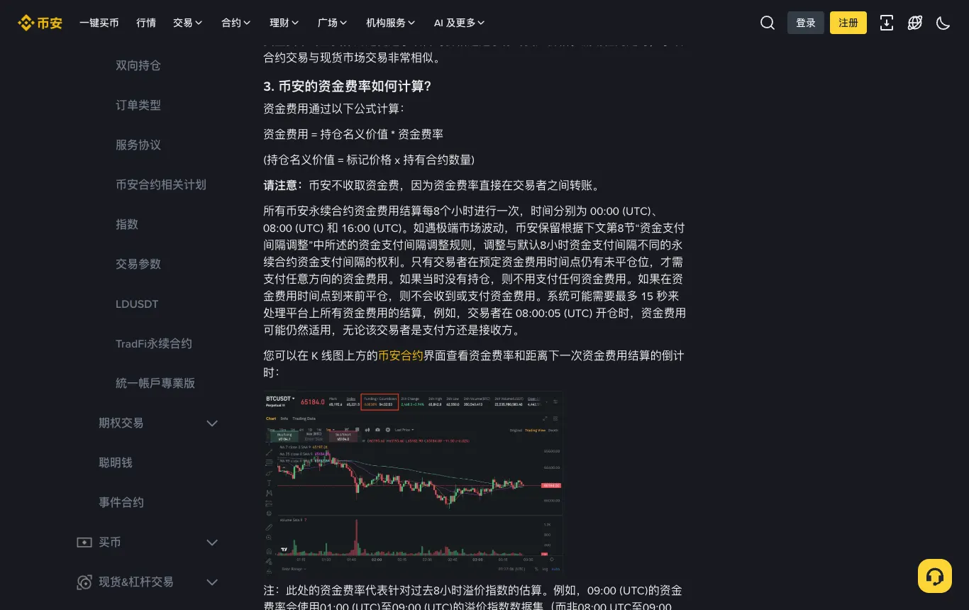 币安帮助中心资金费率计算公式和结算时间说明