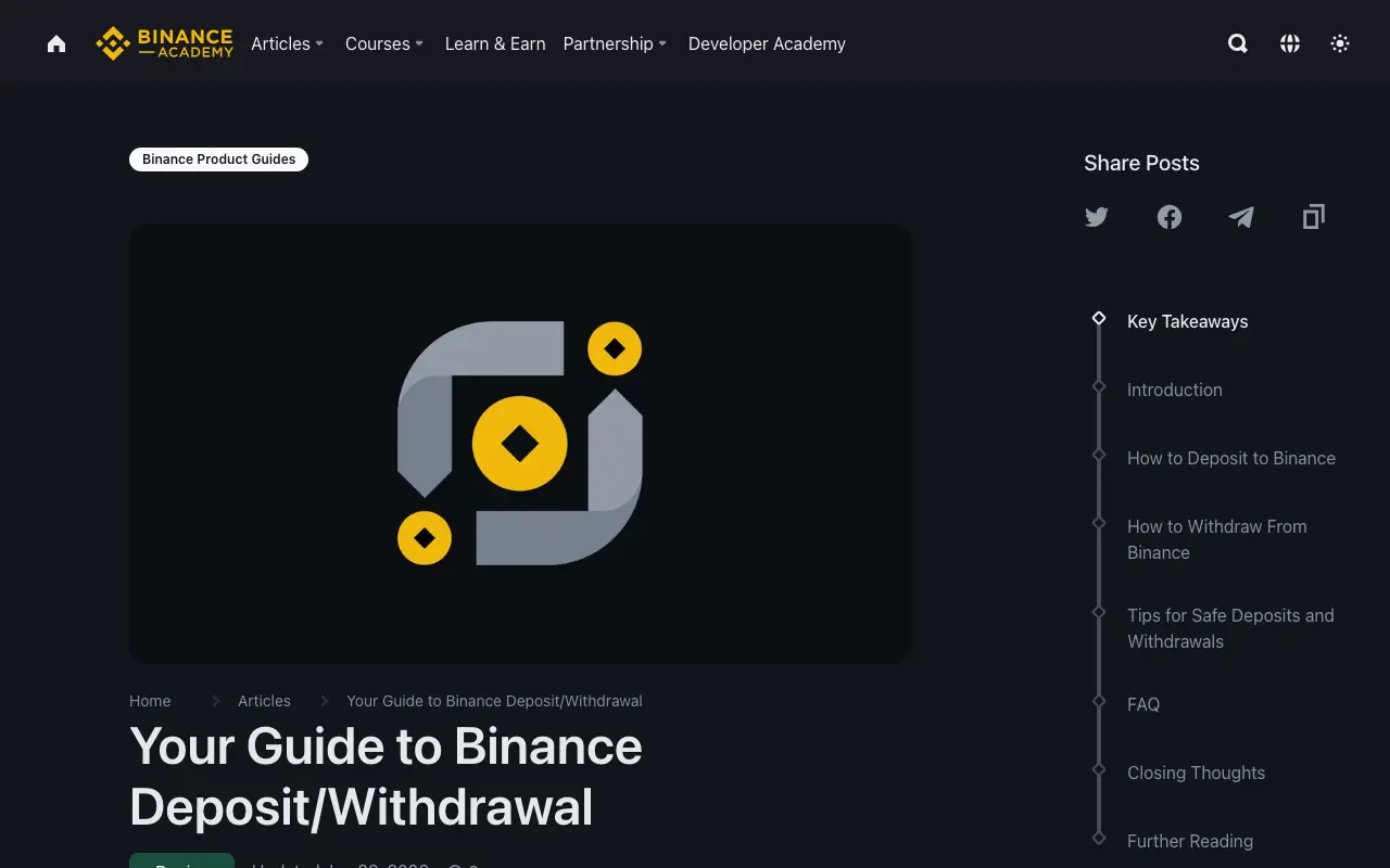 Binance official deposit and withdrawal guide showing the account withdrawal workflow